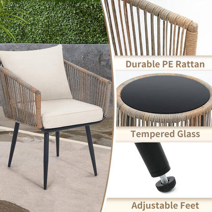 Kromax 3 Pieces Patio Rattan Bistro Conversation Set, Outdoor All-Weather Wicker Furniture Chairs