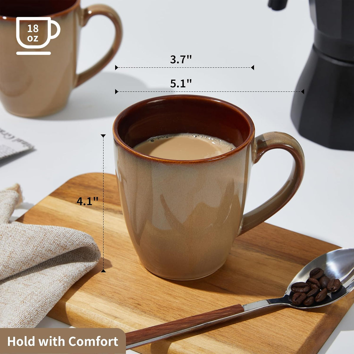 Coffee Mug 16 oz, Ceramic Coffee Mugs Set of 4, Reactive Glaze Mug for Latte/Tea/Cappuccino, Large