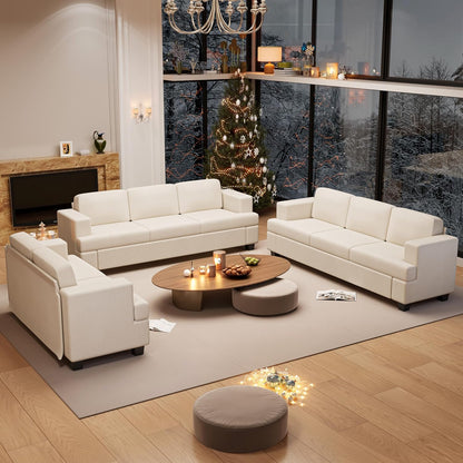 3 Pieces Corduroy Couch Set for Living Room, 3 Seater*2 & Loveseat Cloud Sofa, Deep Seat Floor