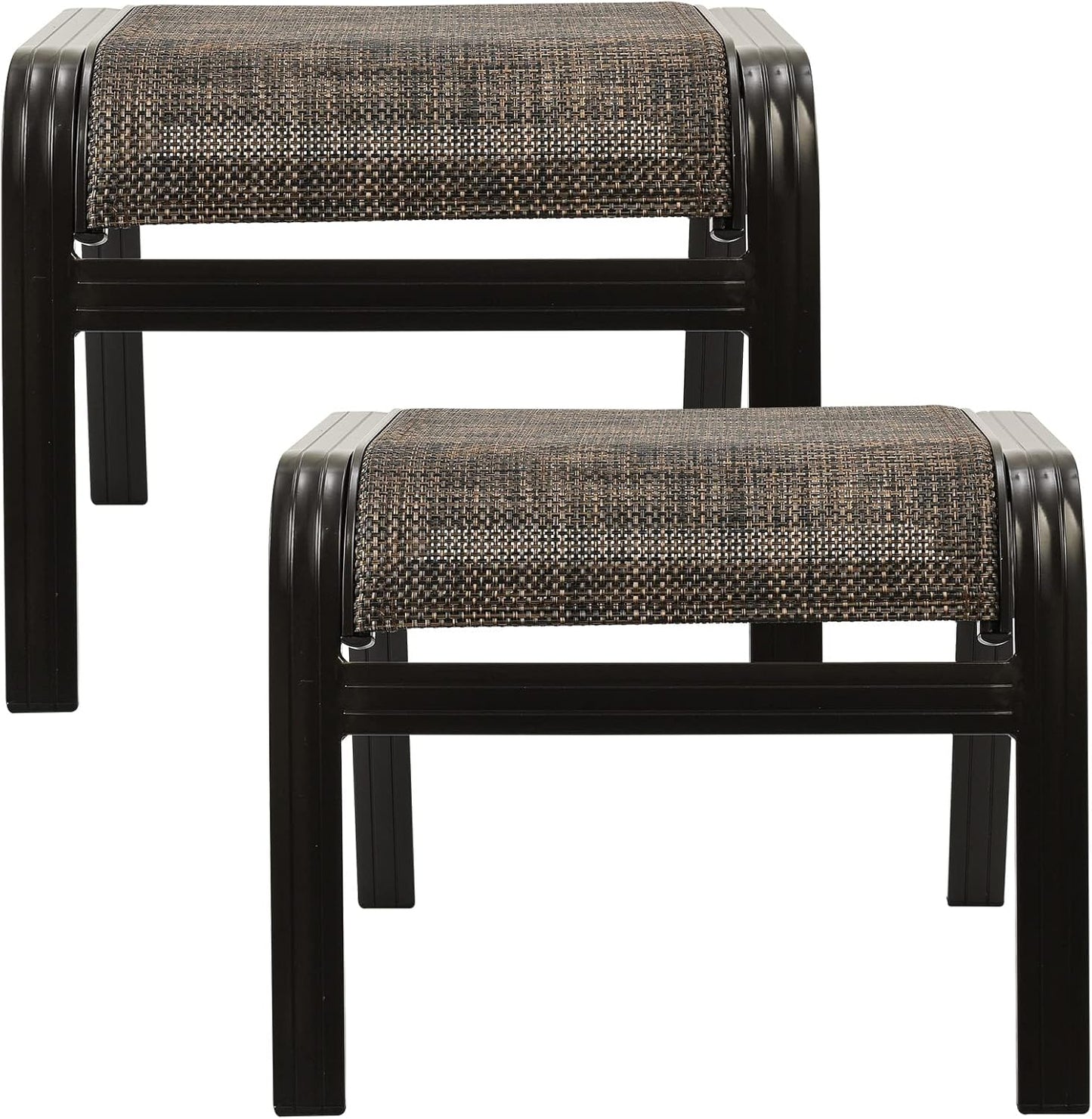 Outdoor Patio Foot Rest Ottoman Seat Textilene Portable Metal Footstool Portable Patio Chairs 2 Set