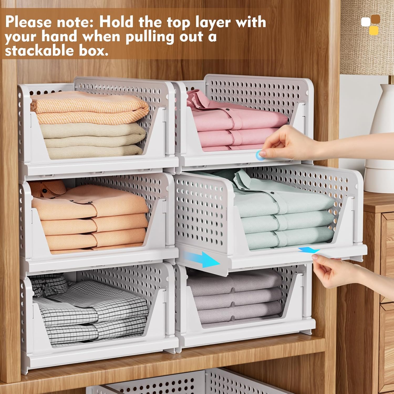 SNSLXH 5 Pack Stackable Closet Organizer Box, Multifunctional & Foldable Closet Storage Basket for