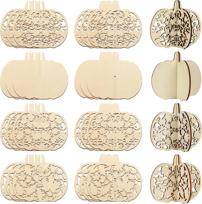 COCHIE DIY 3D Fall Pumpkin Wood Crafts to Paint for Kids Adults, Paintable Unfinished Wooden Slices