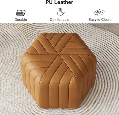 homary 18.5" Hexagonal Pouf Ottoman Upholstered, Velvet Footrest Rest Stools Modern Sofa Footrest