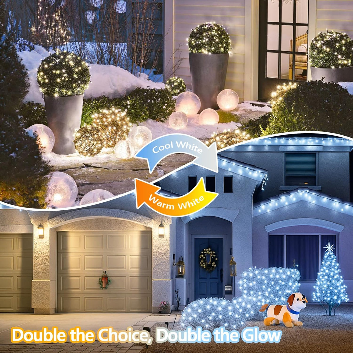 SANJICHA Warm White and Cool White Color Changing Solar String Lights, Extra-Long 2PK 144FT 400LED