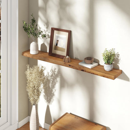 55" Floating Shelves, Live Edge Elm Wood Floating Shelf for Wall, Wall-Mounted Display Shelves with