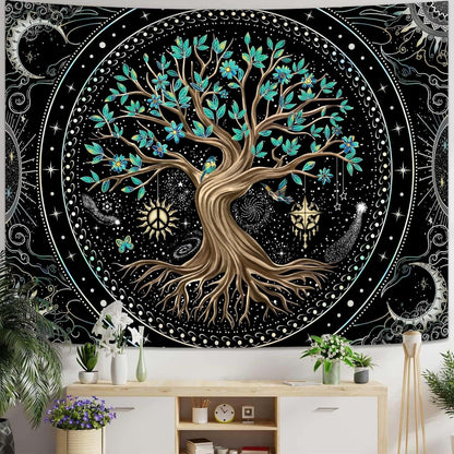 Lunerfex Tree of Life Tapastry Butterfly Moon Tapastry Flower Green Tree Tapestries Mandala Wall