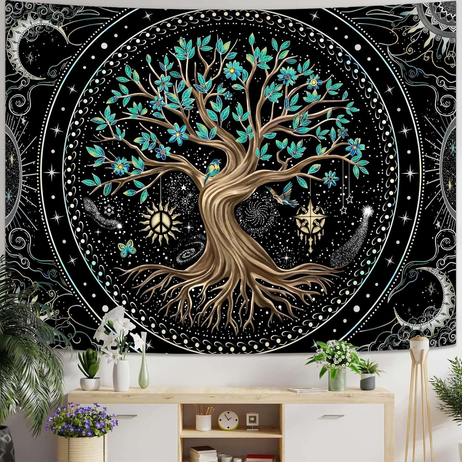 Lunerfex Tree of Life Tapastry Butterfly Moon Tapastry Flower Tree Tapestries Mandala Wall Hanging