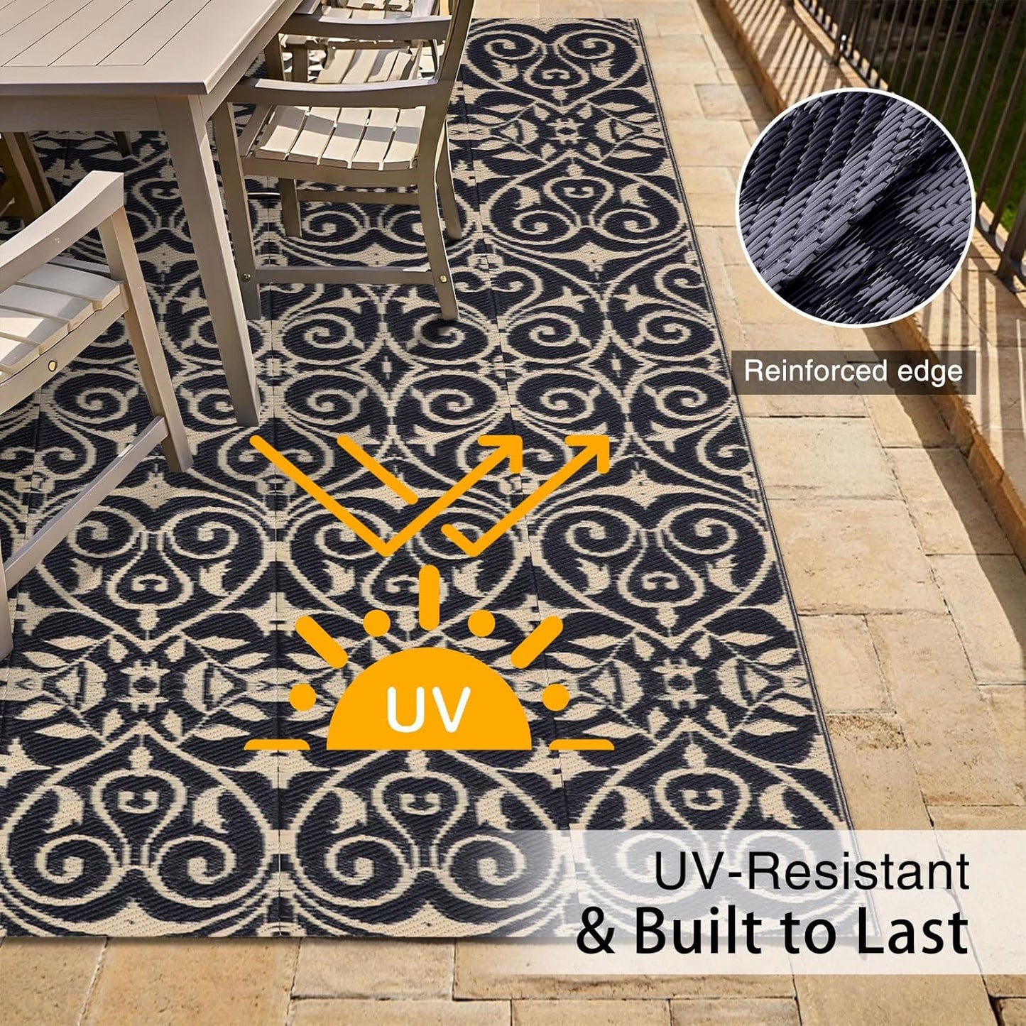 OLANLY Outdoor Rug Waterproof 5x8 ft Clearance, Reversible Outdoor Plastic Straw Rug with Floral