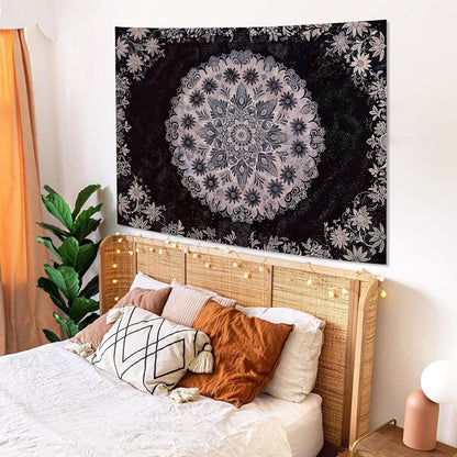 Fowocu Boho Floral Mandala Tapestry Wall Hanging Grey Bohemian Flower Medallion Tapestry Aesthetic