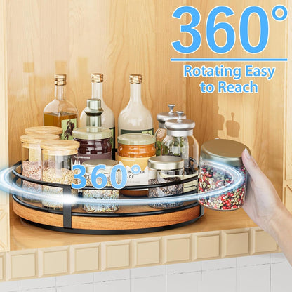 Wood Lazy Susan Turntable Organizer - 11" Round Wooden Lazy Susan for Cabinet Kitchen Countertop