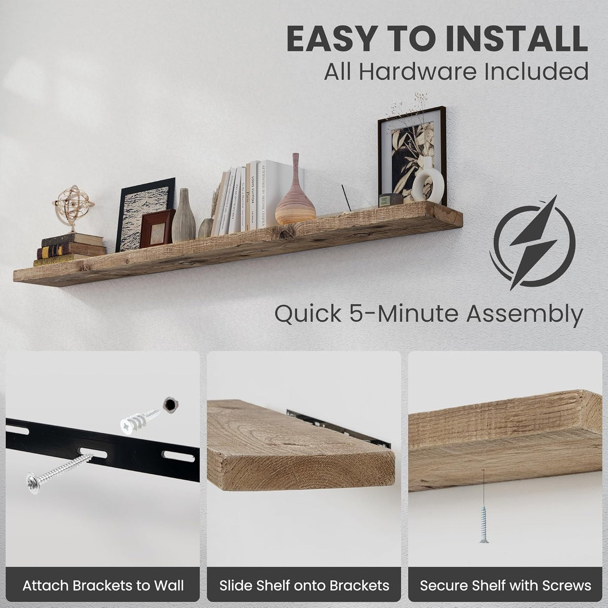 72 inch Floating Shelves for Wall, 8" Deep Rustic Reclaimed Barnwood Shelves, Floating Shelf Wall
