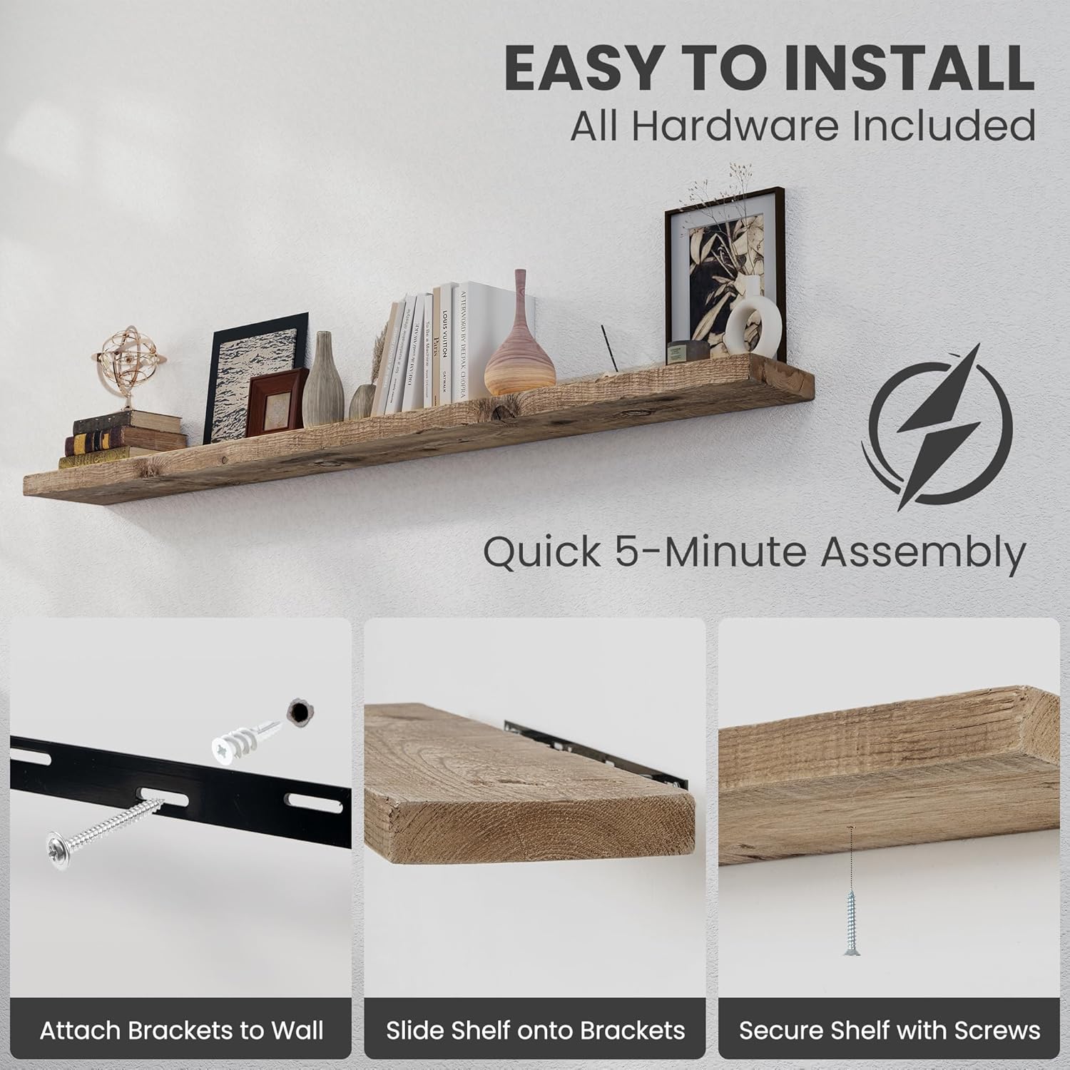 72 inch Floating Shelves for Wall, 8" Deep Rustic Reclaimed Barnwood Shelves, Floating Shelf Wall