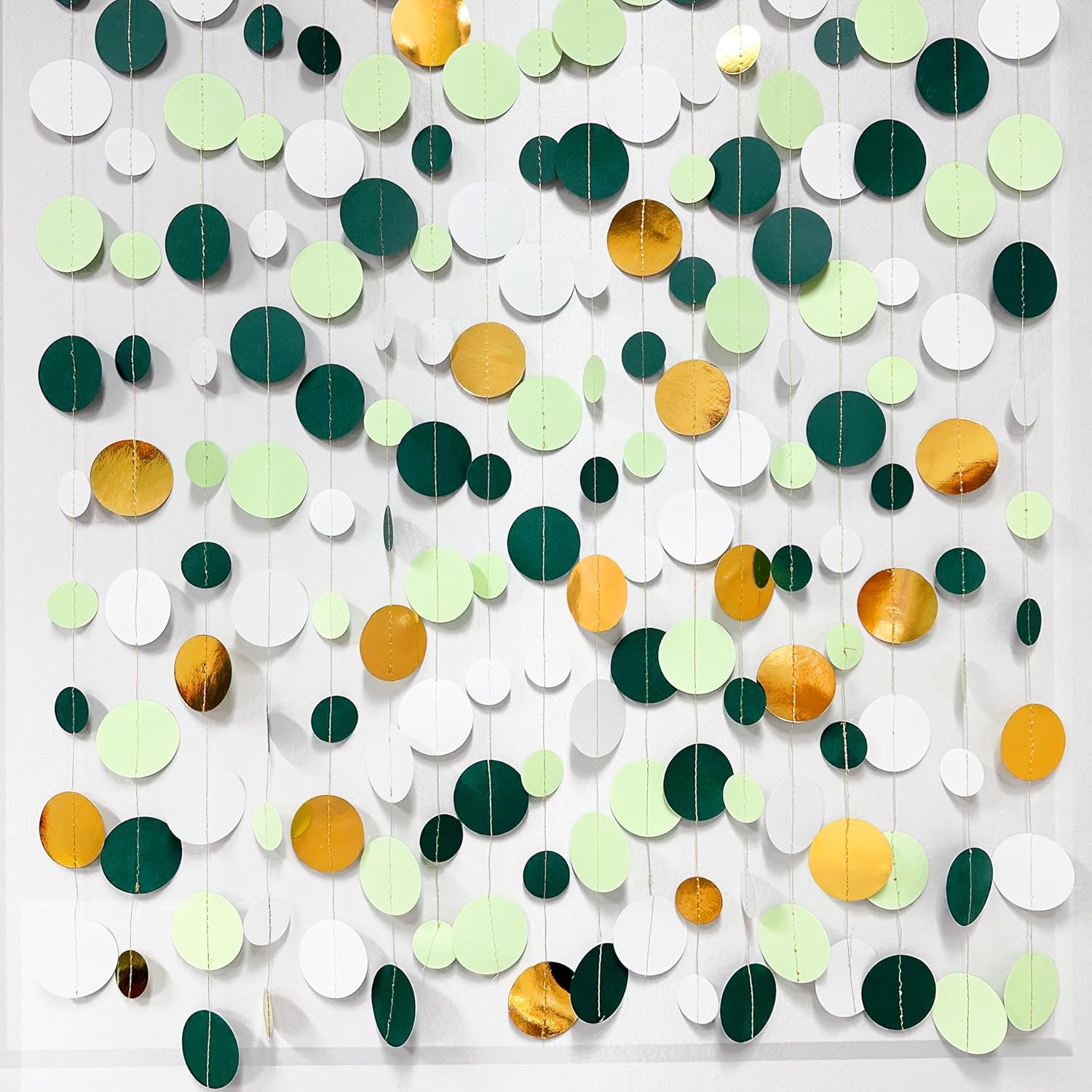 46 Ft Sage Green Gold Party Decorations Polka Dots Garlands Hanging Paper Circle Dots Streamer for