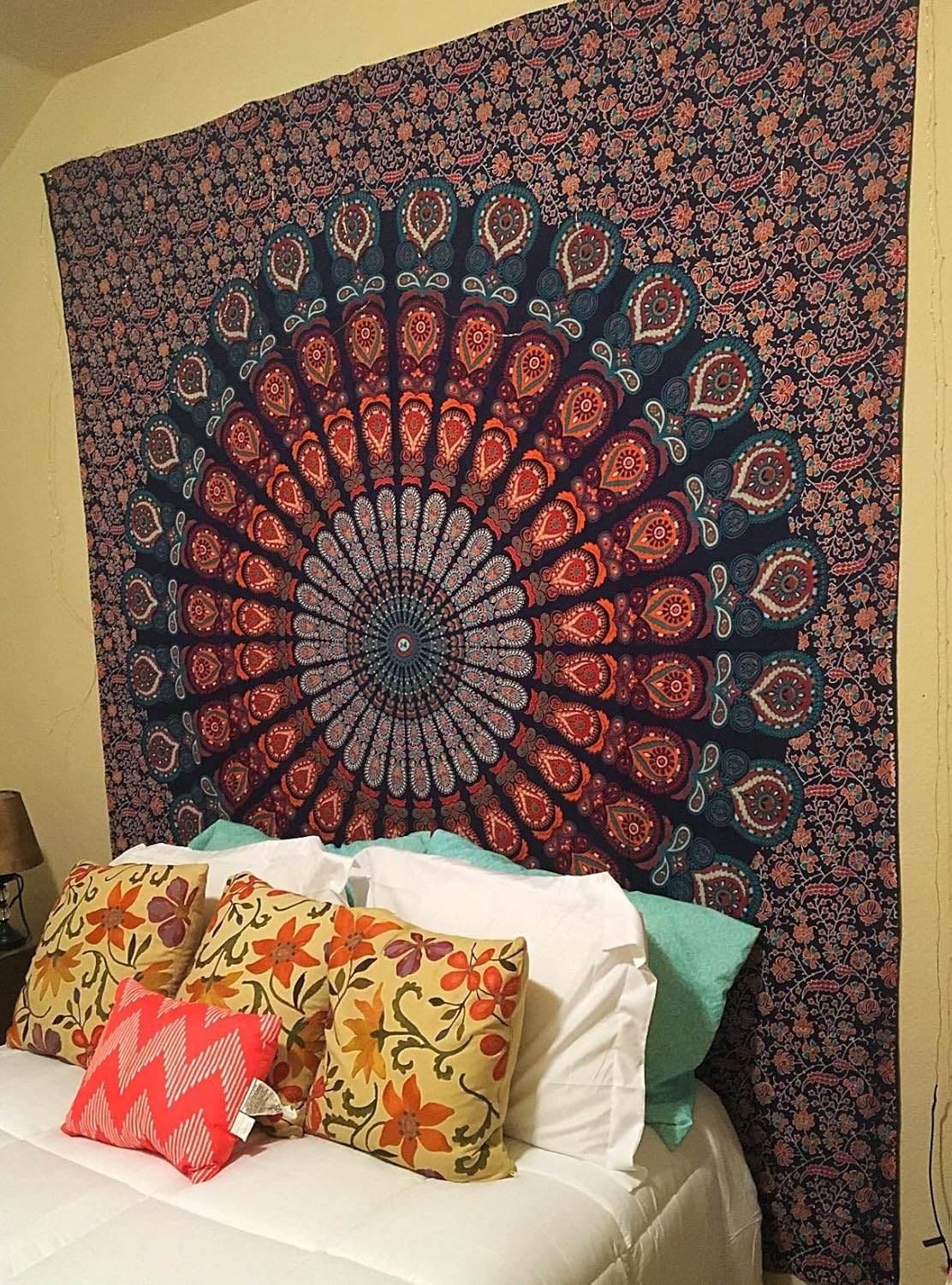 Bless International Handmade Indian hippie Bohemian Psychedelic Peacock Mandala Wall hanging