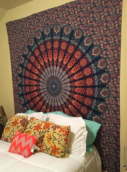 Bless International Handmade Indian hippie Bohemian Psychedelic Peacock Mandala Wall hanging