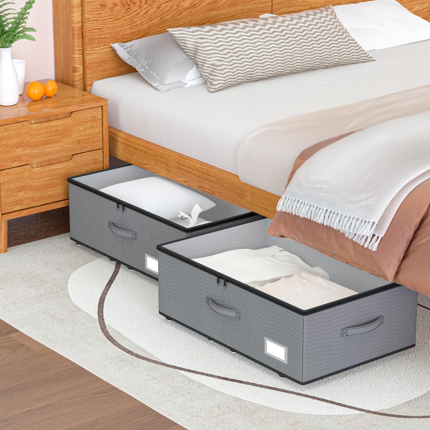 Under Bed Storage with Wheels, No Assemble Required 10 inches height Under Bed Storage bins,Large