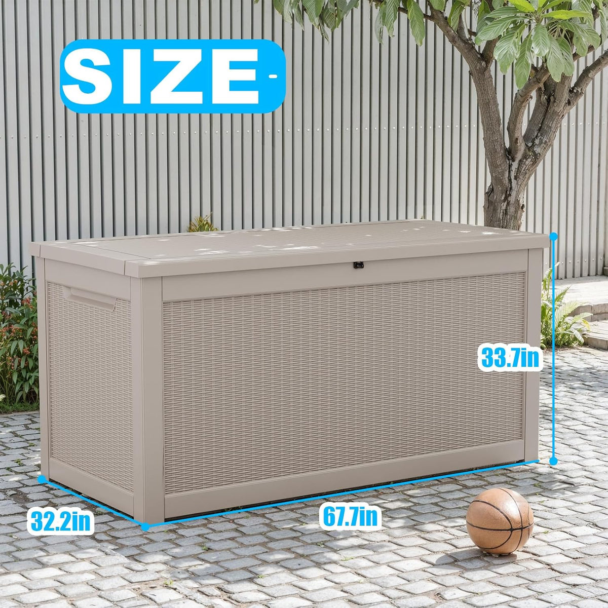 260 Gallon Large Resin Deck Box, Lockable Outdoor Storage Box for Patio Cushions Storage