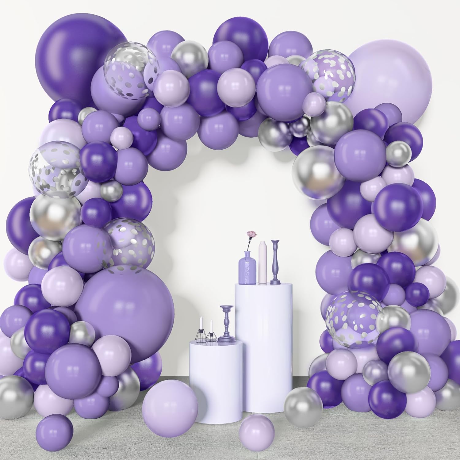 Amandir 153pcs Purple Balloon Garland Arch Kit, Different Sizes 18 12 10 5 inch Lavender Latex