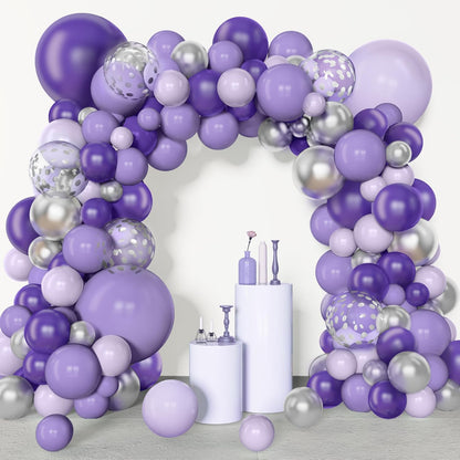 Amandir 153pcs Purple Balloon Garland Arch Kit, Different Sizes 18 12 10 5 inch Lavender Latex