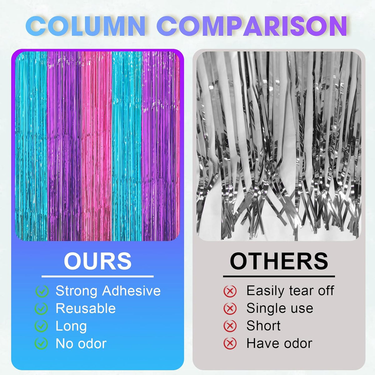 3 Pack 3.3 x 8.2 ft Blue Purple Pink Foil Fringe Backdrop Curtains, Tinsel Streamers Party