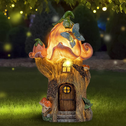 Fairy Garden Accessories Outdoor Statues, Mushroom House Decor,Large Gnome Solar Powered Lights