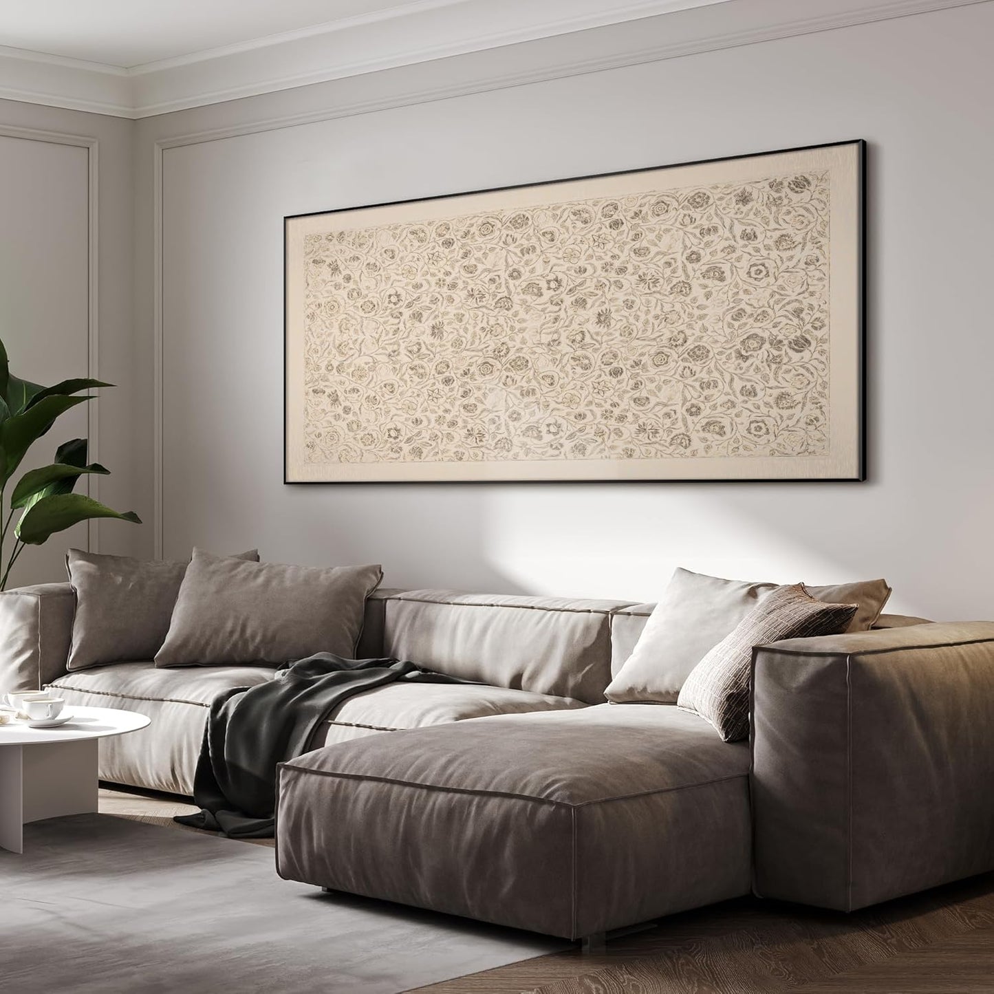 SIGNWIN 24"x46" Extra Large Framed Wall Art Vintage Botanical Sketch with Detailed Floral Pattern