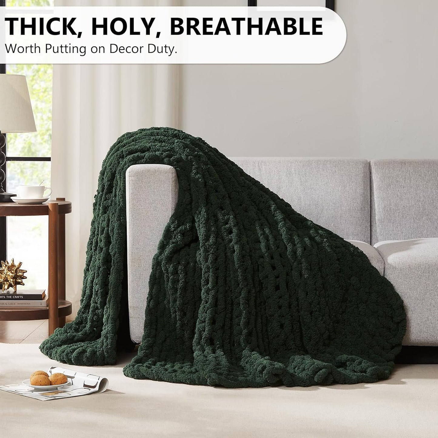 L'AGRATY Chunky Knit Blanket Throw - Soft Chunky Throw Blanket 30x40: 100% Hand Kintted Chenile