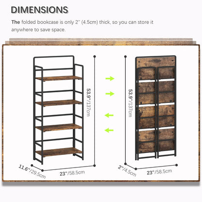 4NM No Assembly Foldable Bookshelf, 4-Shelf Collapsible Bookcase Storage for Small Spaces, 54" H