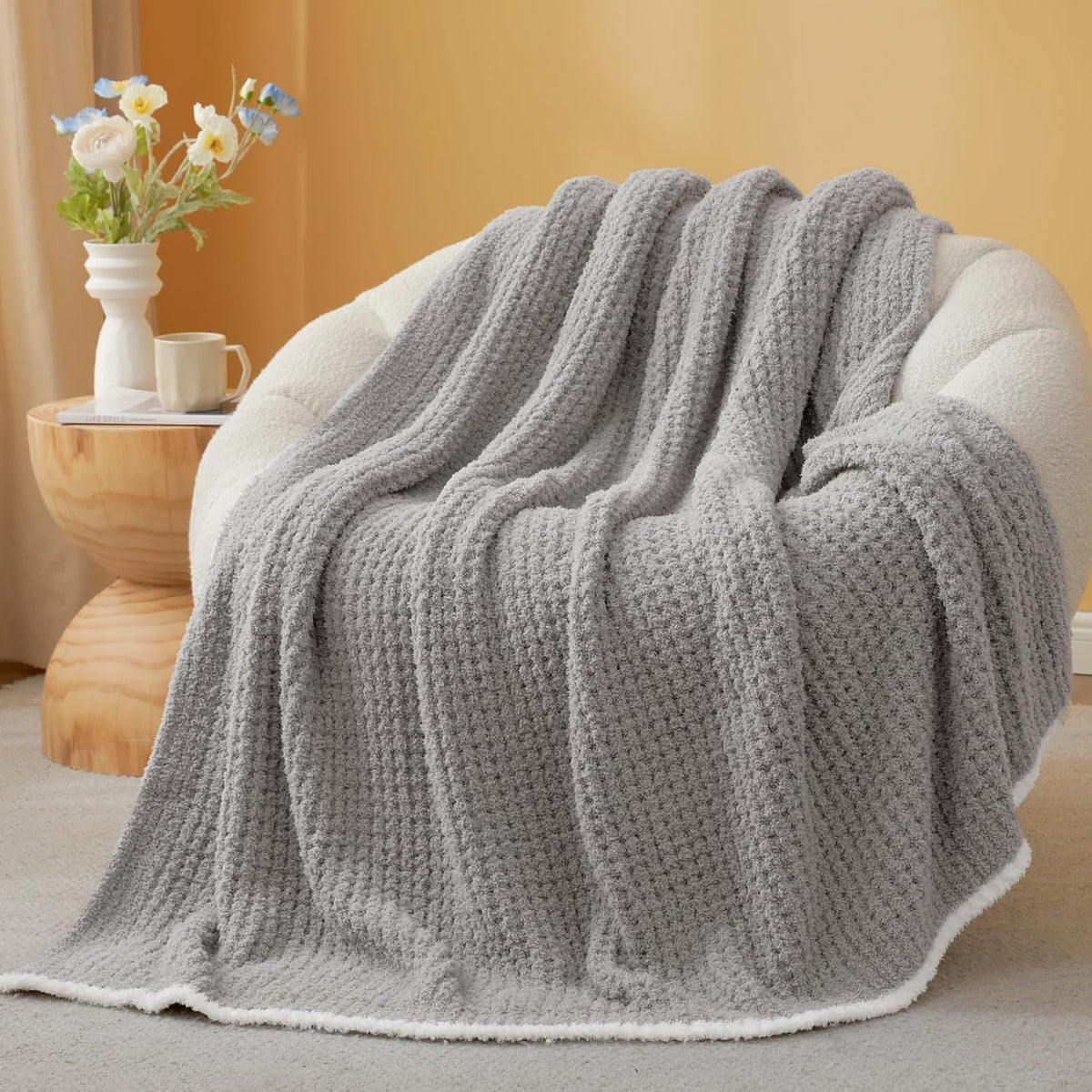 Snuggle Sac Ultra Soft Waffle Throw Blanket for Couch Bed Sofa 50x60 inches, Reversible Grey