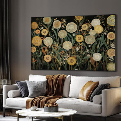 SIGNWIN 46"x72" Extra Large Framed Wall Art Whimsical Dandelion Field in Yellow and Green, Playful