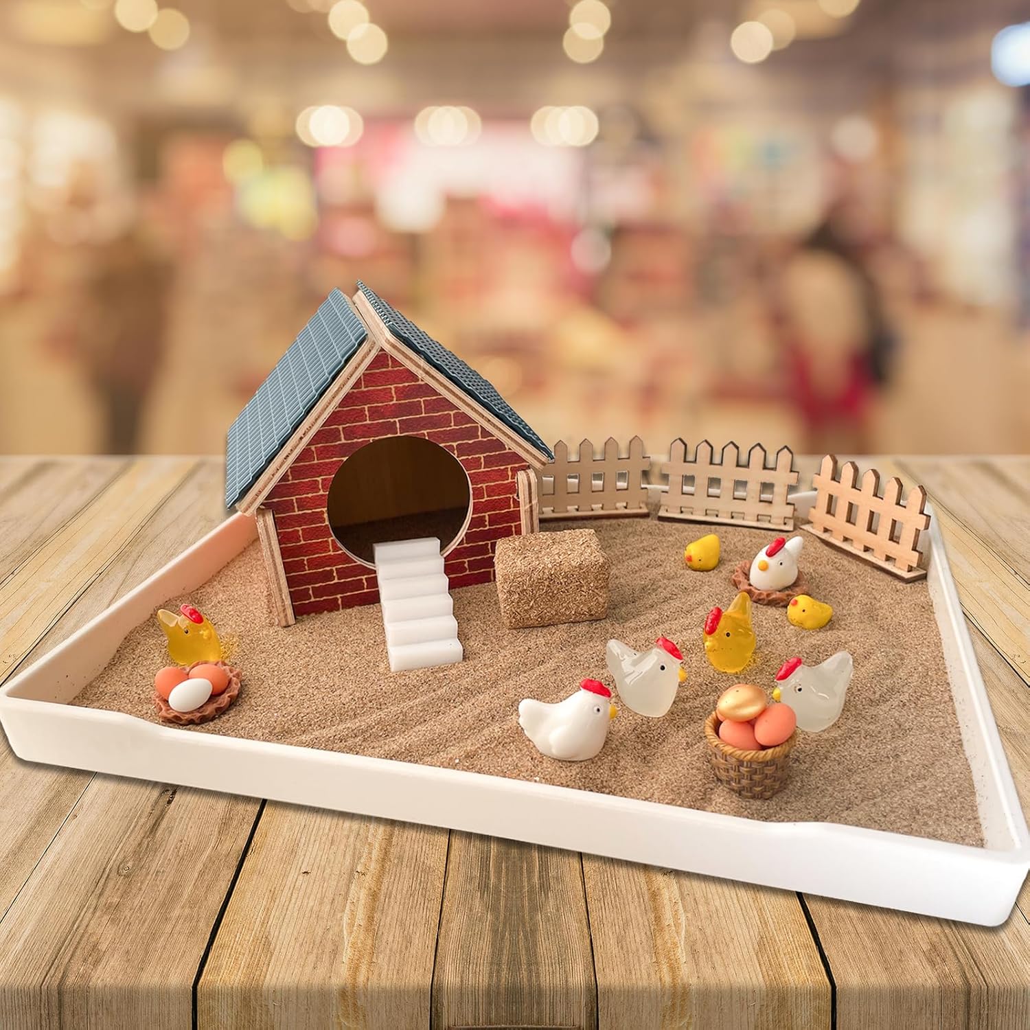 Threeheng Chicken Zen Garden Kit - Sand Tray Therapy Kit with Miniature Chicken Coop, Hen