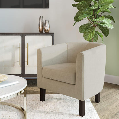BELLEZE Accent Barrel Chair, Faux Leather Round Club Tub Sofa Corner Chair with Flared Legs and
