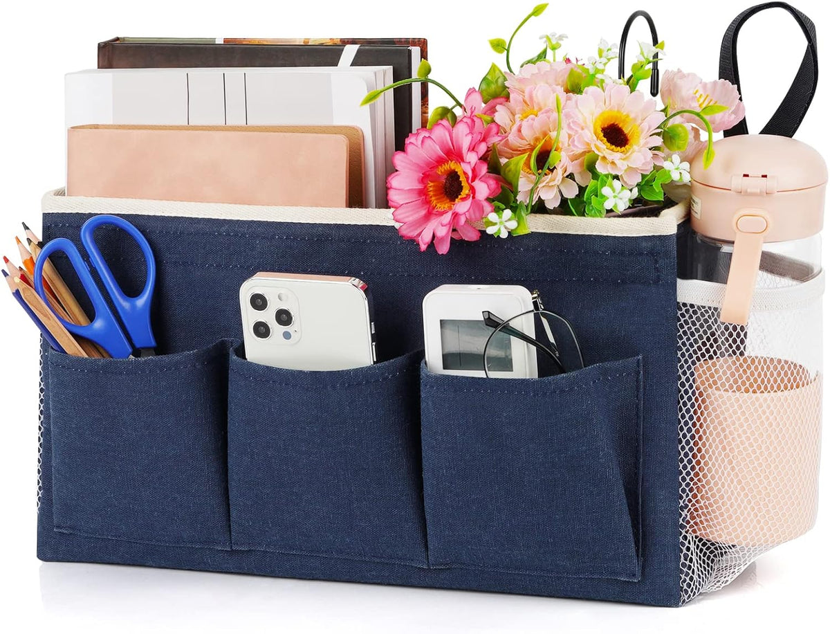 Bedside Caddy Bedside Organizer Bedside Storage Caddy with Fixed Straps and Water Bottle Holder for