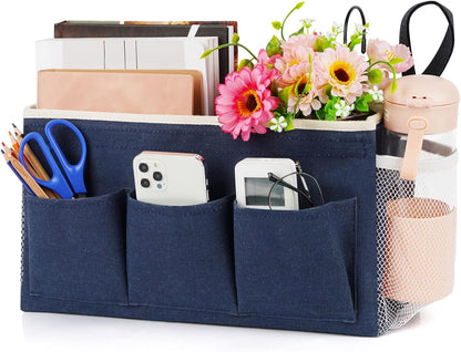 Bedside Caddy Bedside Organizer Bedside Storage Caddy with Fixed Straps and Water Bottle Holder for