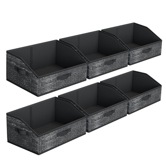 SONGMICS Storage Baskets, Set of 6, Foldable Closet Organizer for Shelves