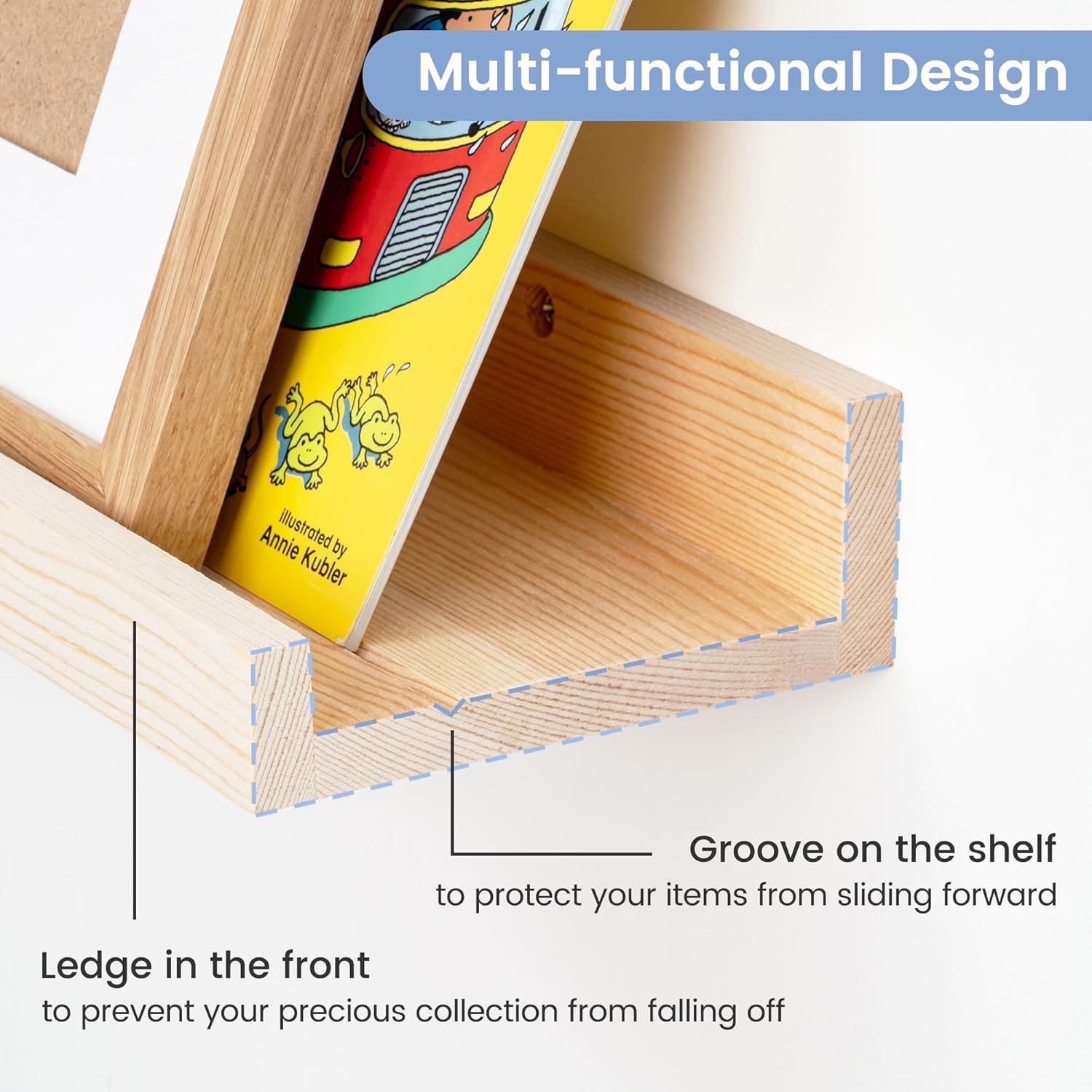 Picture Ledge Shelf for Wall, 36 inches Solid Pine Wood Nursery Book Shelves 3 Packs, Floating