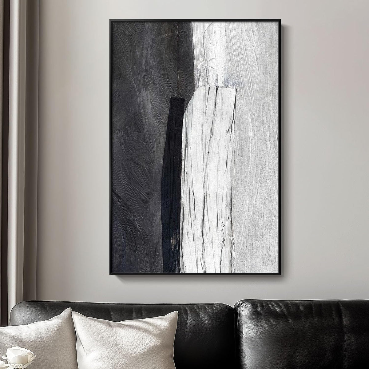 Framed Black and White Abstract Canvas Wall Art, Modern Art Prints Paintings Artwork for Walls