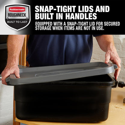 Rubbermaid Roughneck Tote 10 Gal, 6 Pack, Made in USA, Black & Gray, Rugged Plastic Stackable
