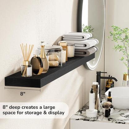 Fun Memories 48 Inch Floating Shelves - Fireplace Mantel Shelf - Deep Wall Mounted Wood Storage