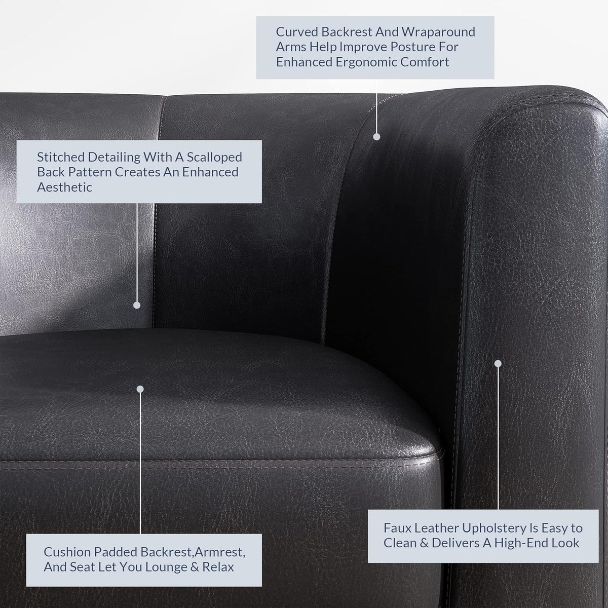 BELLEZE Accent Barrel Chair, Linen Round Chair Club Tub Sofa Corner Chair with Flared Legs and Cozy