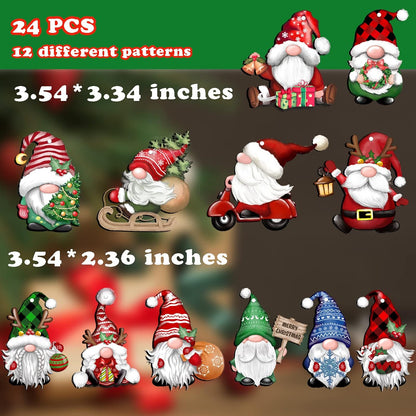 24 Pieces Christmas Gnome Wooden Hanging Ornaments, Wood Hanging Decor for Christmas Tree