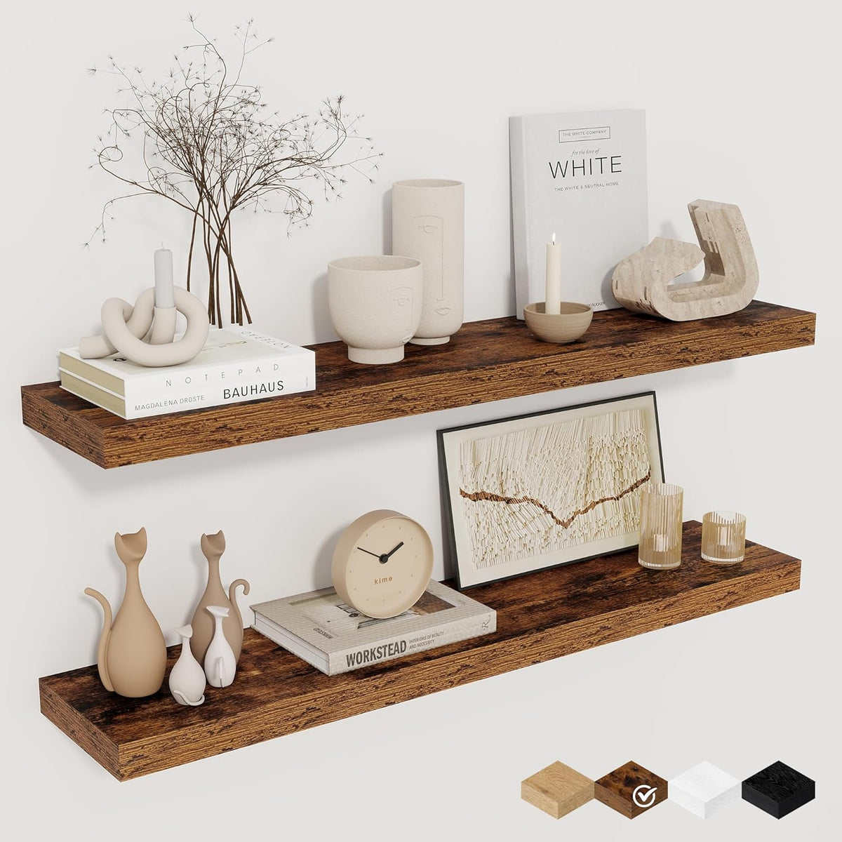 32Inch Floating Shelves for Wall 2 Pack Wood Shelves for Kitchen, Bathroom, Bedroom Wall Mounted