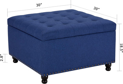 Tbfit Large Square Storage Ottoman Bench, Botton Tufted Upholstered Coffee Table Ottoman with Solid