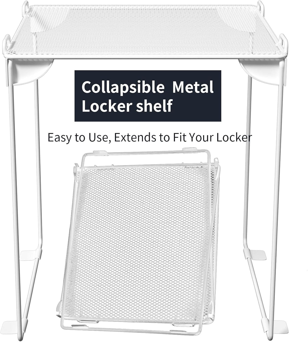 Neudeco Pack 2, Mesh Locker Shelf, Stackable Extra Tall Locker Organizer, Collapsible and Metal