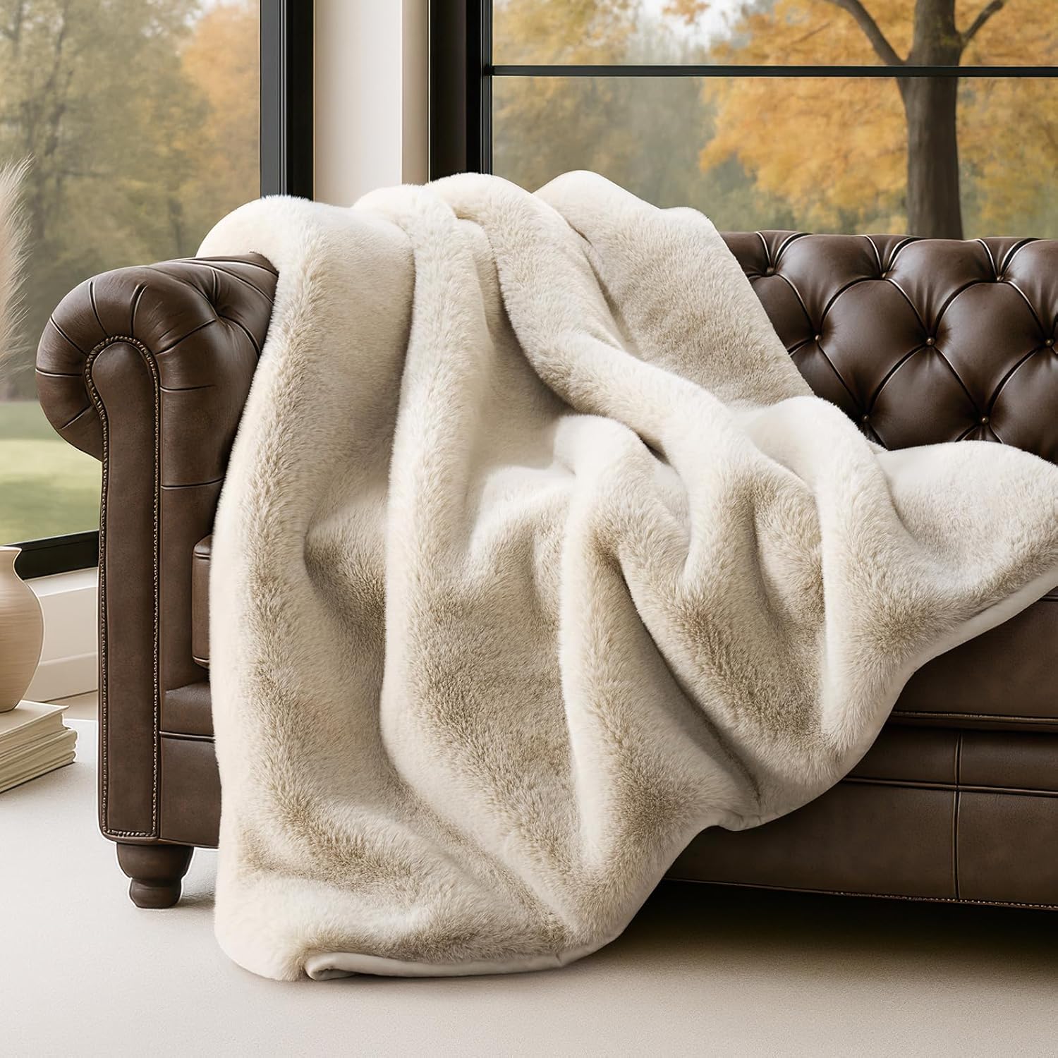 Luxury Soft Faux Chinchilla Fur Throw Blanket for Couch, Warm Thick Heavy Winter Throw Blanket