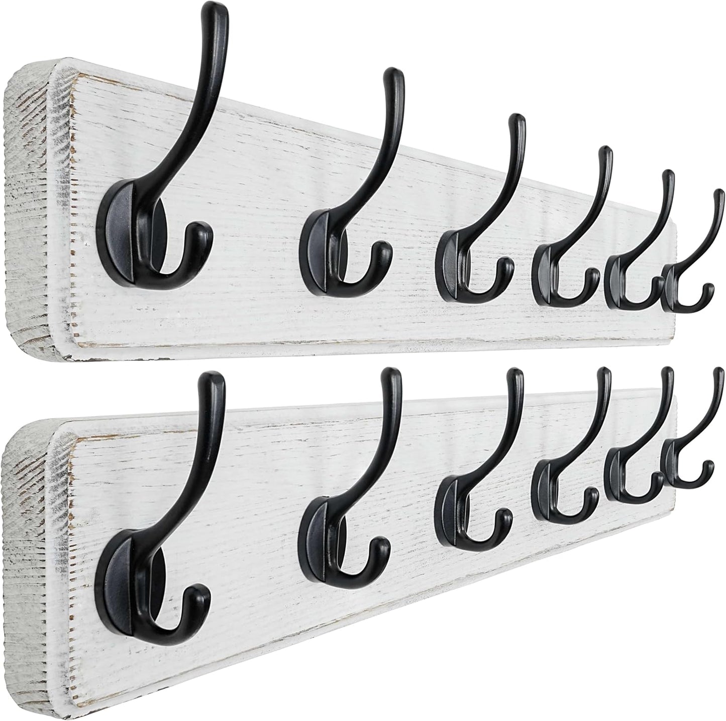 Dseap Wall Mounted Coat Rack: 24" Long, Patented, Heavy-Duty, 6-Double-Hooks Wooden Hanger Rail for