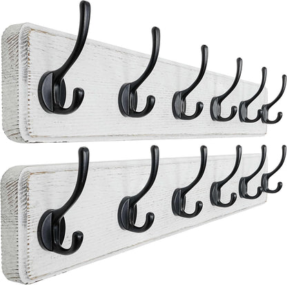 Dseap Wall Mounted Coat Rack: 24" Long, Patented, Heavy-Duty, 6-Double-Hooks Wooden Hanger Rail for