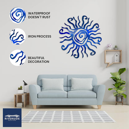 Riverside Designs Wacky Sun Metal Wall Art Indoor/Outdoor Decor - 30" Blue Rust Proof Wall