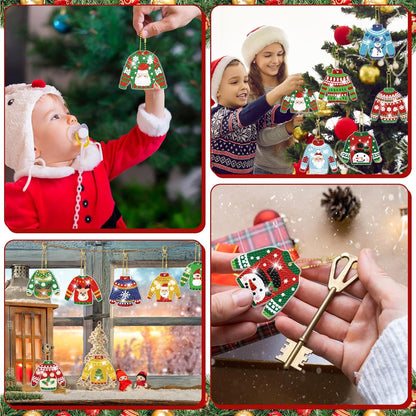 Tondiamo 20 Pcs Christmas Diamond Painting Keychain Kits 5D DIY Diamond Art Pendants Double Sided