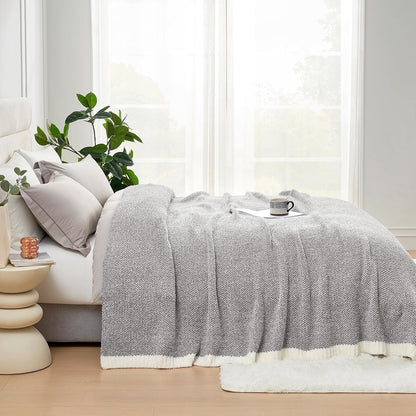 Snuggle Sac Oversized Grey Throw Blankets Twin Size,Super Soft Warm Blankets Cozy Knit Fuzzy Throw